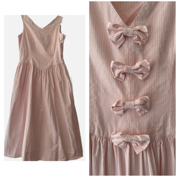 Charter Club Dresses & Skirts - Vintage charter club pink pin Striped Dress with Bow Accents